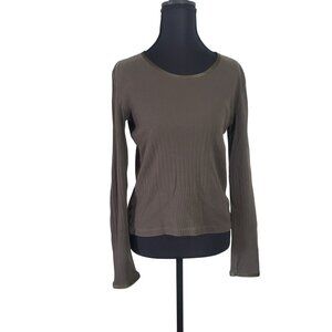 Tommy Hilfiger Y2K Womens Ribbed Long-Sleeve Top Olive Size M‎ Casual Weekend